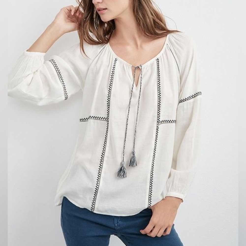 Velvet by graham and Spencer - embroidered Tie Front Blouse